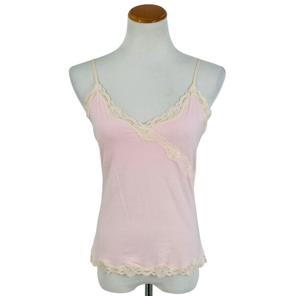 Express Tops - Vintage Express Baby Pink & Lace Trim Shelf Bra Camisole Cami Top Y2K